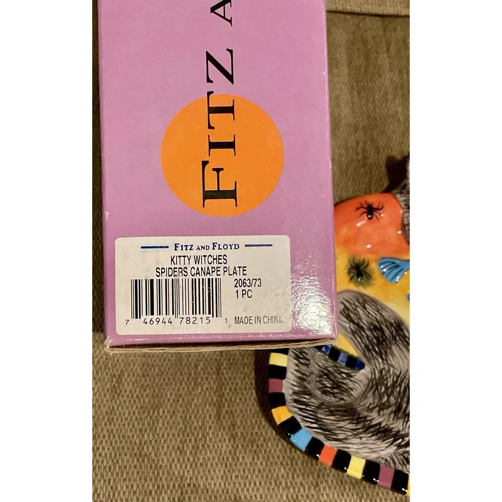 FITZ & FLOYD KItty Witches CANAPE Plate Collectible Halloween Black Cat NIB 2002